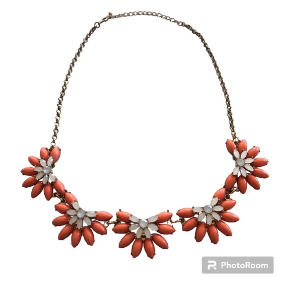 Coral, White & Gold Floral Statement Necklace - Picture 3 of 11